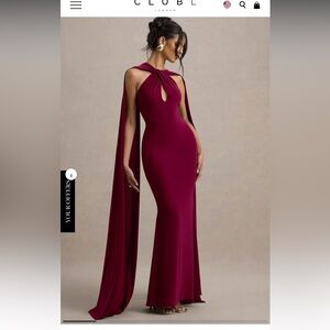 Club L London Burgundy Maxi Dress with Cape